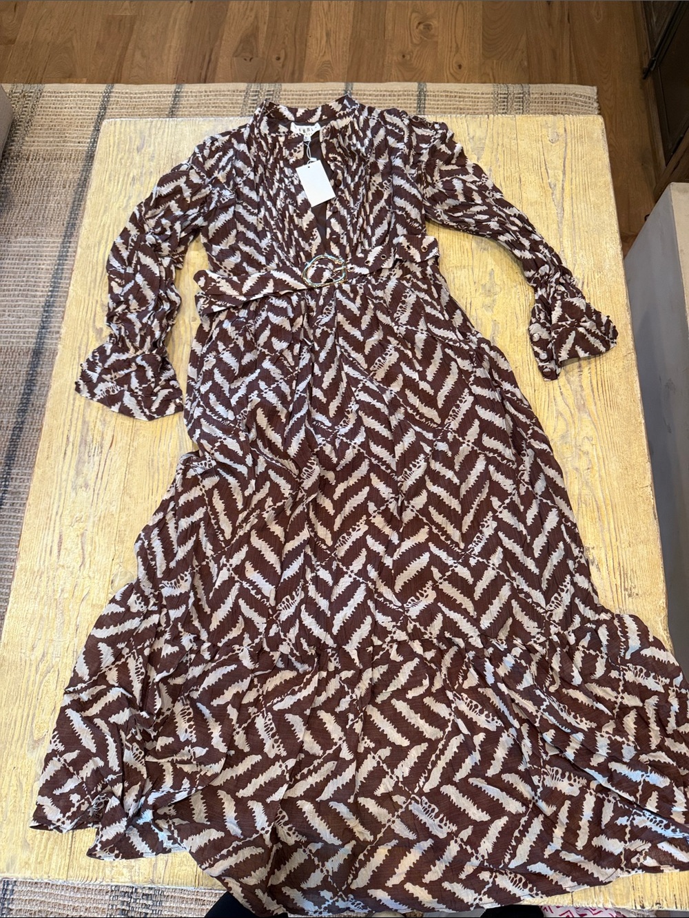 Women's Brown & White Printed Maxi Dress